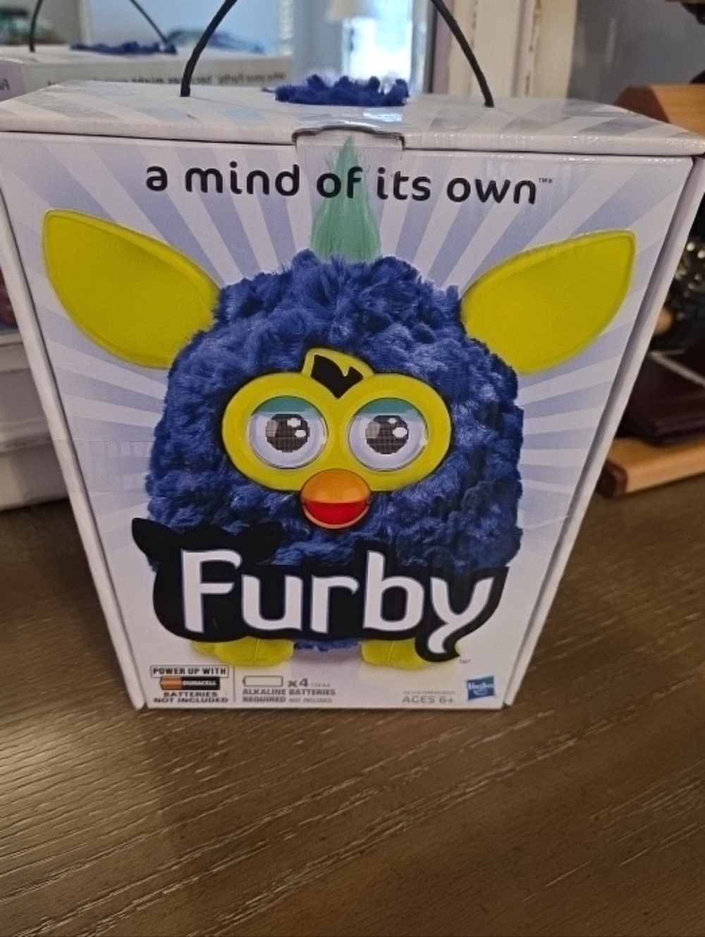 Hasbro Furby Plush in Blue and Yellow with Orange Face Trim